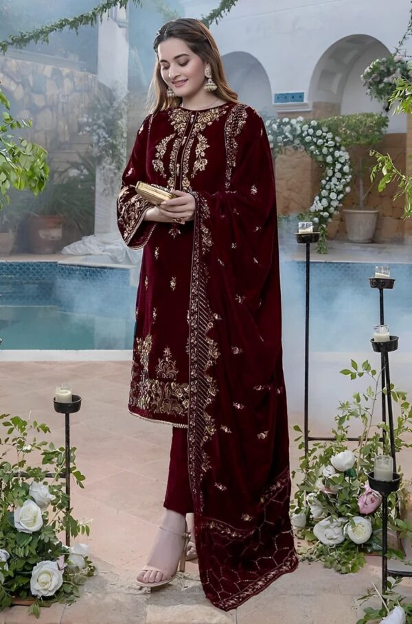 SR-10 Dhanak 3-Piece Embroidered Winter Collection with Printed Shawl
