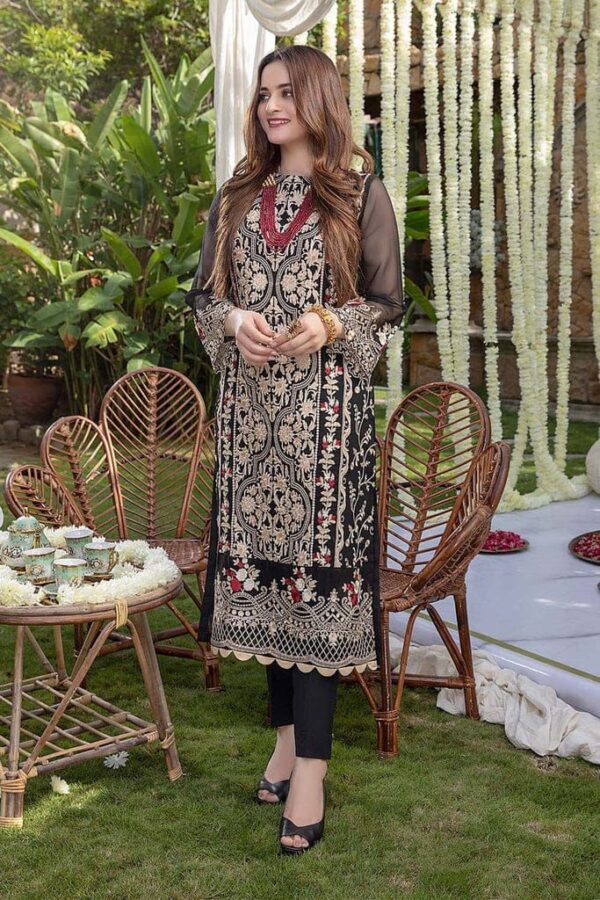 2-Piece Unstitched Net Suit with Embroidered Neck and Sleeves