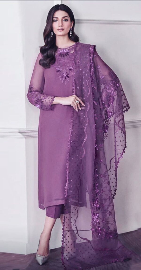 2-Piece Unstitched Net Suit with Embroidered Neck and Sleeves